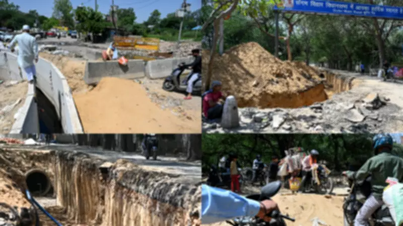 Sangam Vihar Road Hazards: Unprotected Trenches Endanger Commuters Amid Safety Concerns