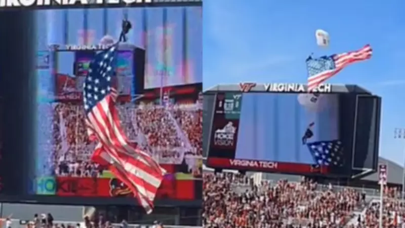 Skydiver Crashes into Scoreboard at Virginia Tech Spring Football Game
