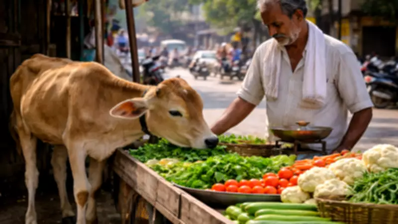 Street Vendor's Calm Patience with Calf Eating Vegetables Goes Viral