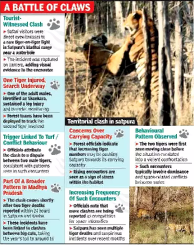 Tourists Witness Fierce Tiger Clash in Satpura Reserve, Highlighting Territorial Crisis