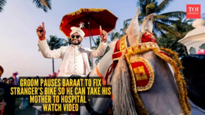 Viral Video: Groom Halts Wedding Procession to Help Stranger Fix Bike