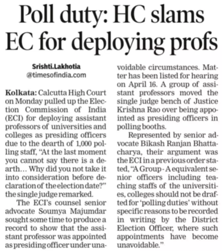 Visva-Bharati Faculty Challenge EC in Court Over Poll Duty Redesignation