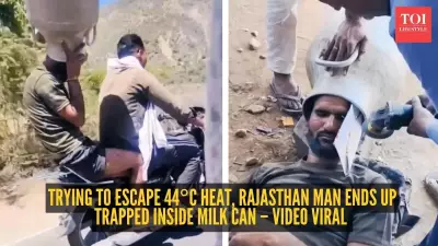 Man's Attempt to Beat Rajasthan Heatwave Backfires as Steel Can Gets Stuck on Head