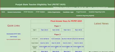 PSTET 2026 Final Answer Key Released by Punjab Board for Teaching Eligibility