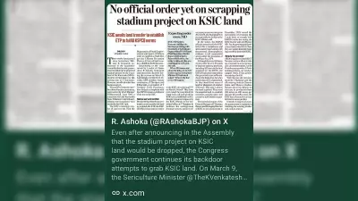 R Ashoka Tweets DH Report on Delay in KSIC Land Stadium Order