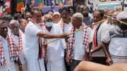 AIADMK's Velumani Performs Silambam During Coimbatore Campaign