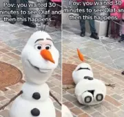 Olaf's Debut Walk Ends in Meltdown: Snowman Loses Carrot Nose in Viral Mishap