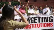 Opposition MPs Protest FCRA Amendment Bill in Parliament Complex