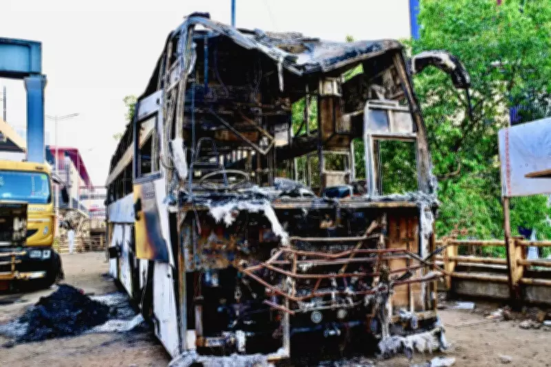 36 Passengers Escape as Bus Catches Fire After Tyre Burst Near Hassan
