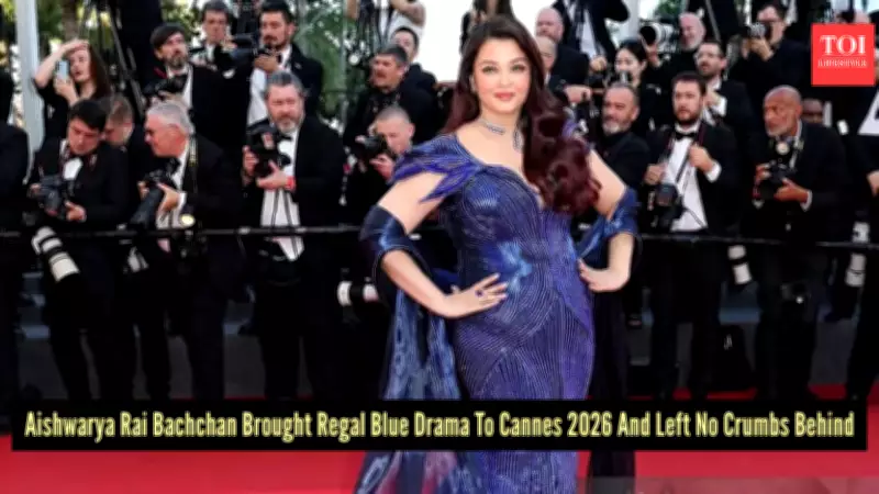 Cannes 2026: Aishwarya Rai Bachchan Stuns in Blue Crystal Gown by Amit Aggarwal