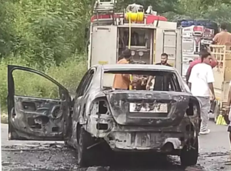 Car Catches Fire Near Petrol Pump in Nakodar, Driver Rescued Safely