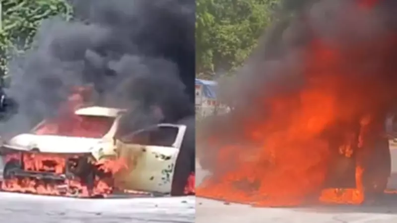 Car catches fire on Mehrauli-Badarpur Road amid scorching heat; video surfaces