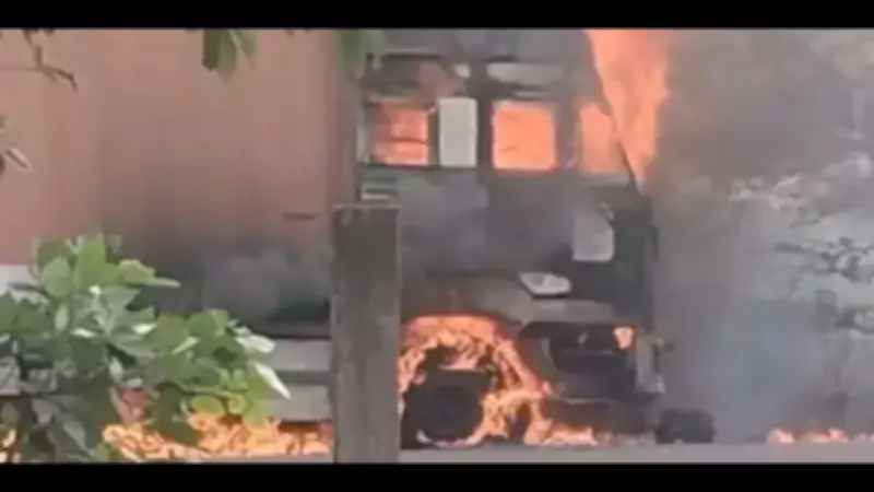 Container Truck Catches Fire After Hitting High-Tension Wire in Jharkhand