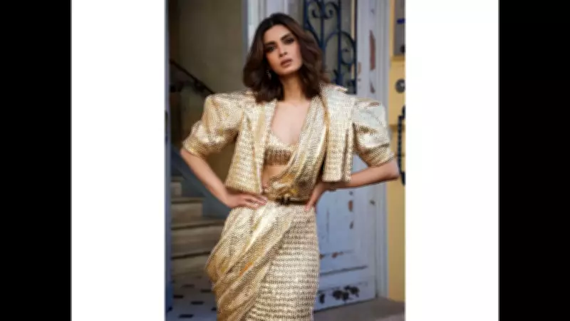 Diana Penty Shines in Custom Gold Saree at Cannes Bharat Pavilion