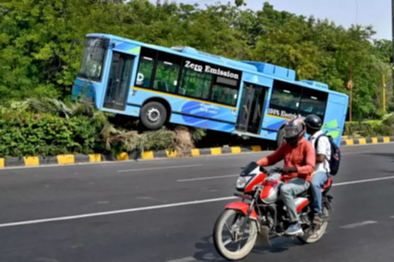 DTC Bus Brake Failure Averts Tragedy as Driver Rams Divider in Delhi