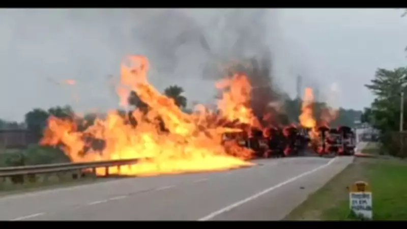 Ethanol Tanker Overturns and Catches Fire on NH-32 in Bokaro