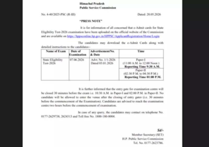HP SET Admit Card 2026 Released: Download Hall Ticket at hppsc.hp.gov.in