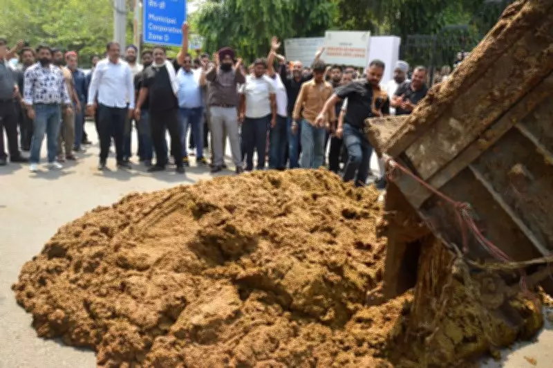 Ludhiana Dairy Owners Protest by Dumping Cow Dung Outside MC Zonal Office