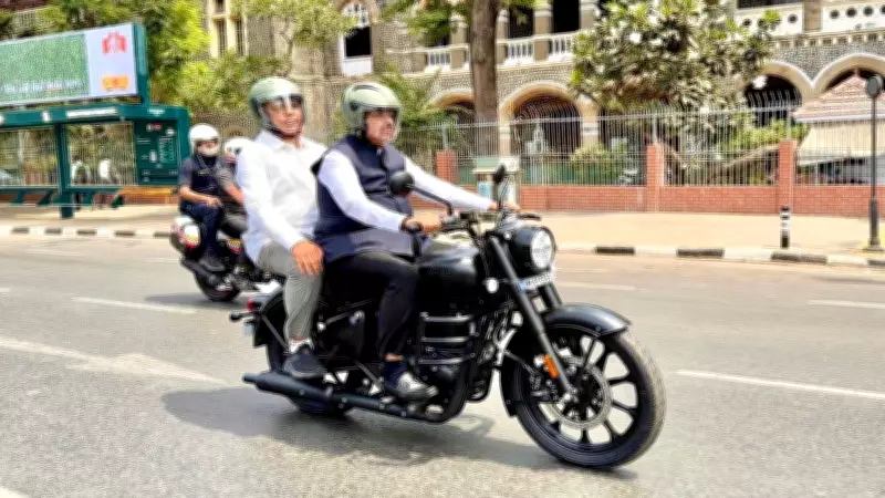 Maharashtra CM Fadnavis Rides Motorcycle to Vidhan Bhavan to Promote Fuel Saving