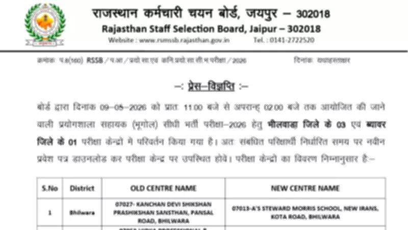RSSB Lab Assistant Admit Card 2026: Exam Centres Revised for Bhilwara, Beawar