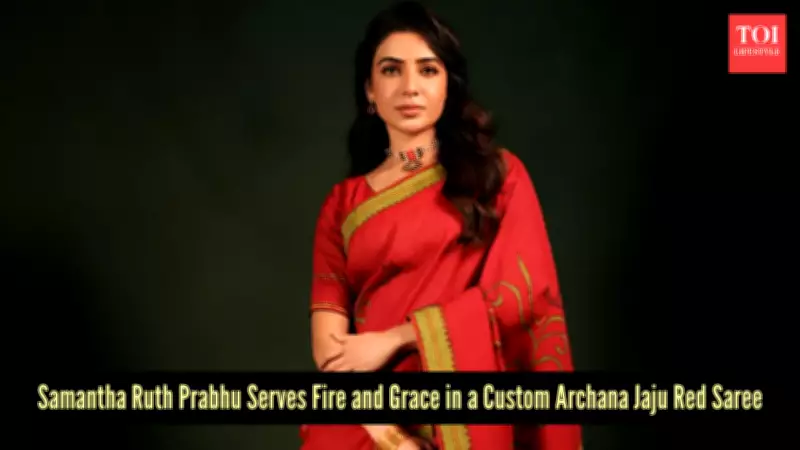 Samantha Ruth Prabhu Stuns in Custom Archana Jaju Red Saree for Movie Promotions
