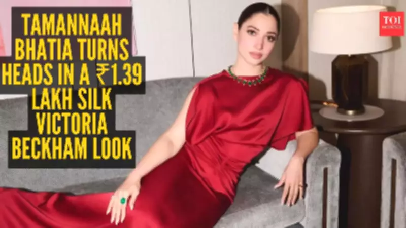 Tamannaah Bhatia Stuns in ₹1.39 Lakh Victoria Beckham Silk Dress with Emerald Choker