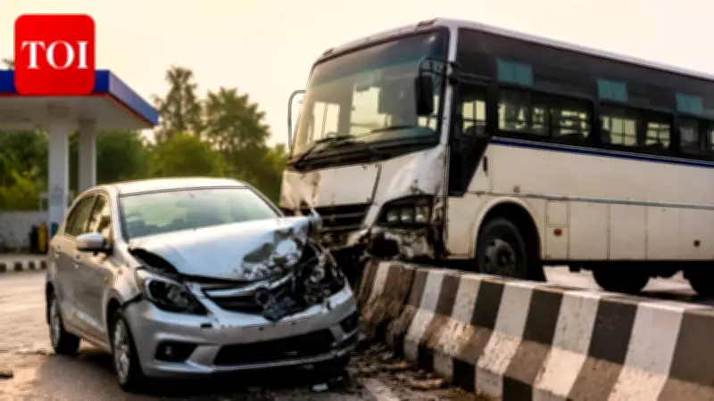 Three killed, including elderly couple, as bus hits car head-on in Prayagraj