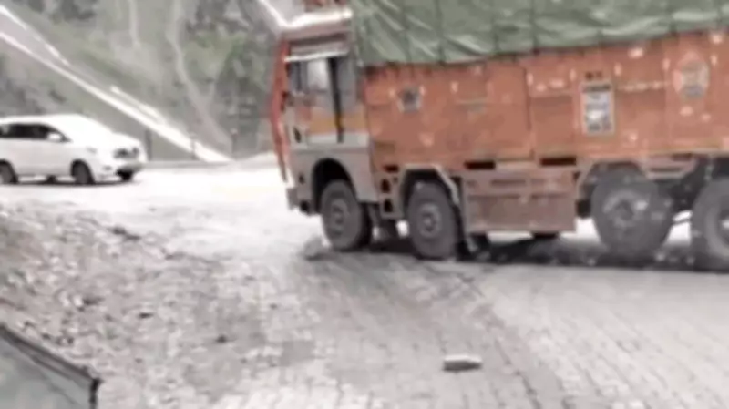 Truck Plunges into Gorge at Zojila Pass, Driver Survives Unhurt