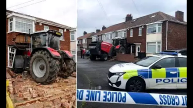 Two Arrested After Tractor Rams House in Middlesbrough, UK