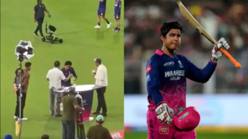 Vaibhav Sooryavanshi Touches Gavaskar's Feet Before IPL Carnage