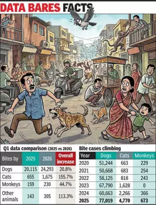 Ahmedabad sees sharp rise in animal bite cases: 20.8% dog, 44.7% monkey, 155.7% cat