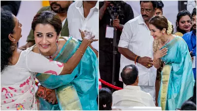 Trisha Krishnan Stuns in Silk Saree at Vijay's Oath-Taking Ceremony in Chennai