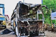 36 Passengers Escape as Bus Catches Fire After Tyre Burst Near Hassan