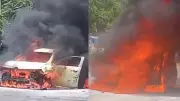 Car catches fire on Mehrauli-Badarpur Road amid scorching heat; video surfaces