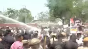 Congress workers protest NEET irregularities in Jaipur, water cannons used