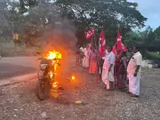 CPI Activists Torch Motorcycle in Thrissur to Protest Fuel Price Hike