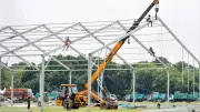 Kolkata Prepares for BJP Oath Ceremony with Massive Rain-Proof Hangar
