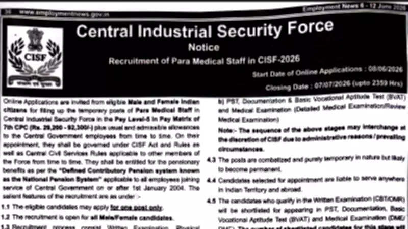 CISF ASI Paramedical Staff Recruitment 2026: Apply Online from June 8 to July 7