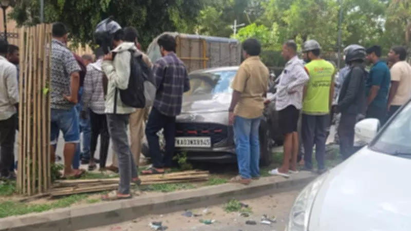 Driver Panics During U-Turn, Car Crashes into Divider in Bengaluru's Hennur