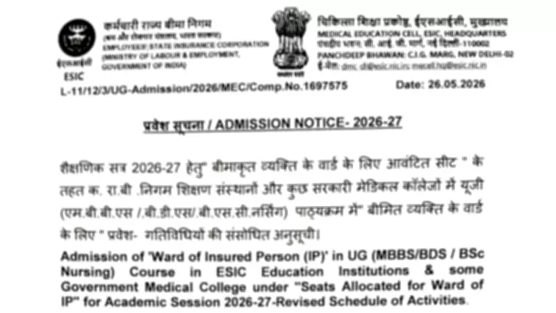 ESIC Invites Applications for MBBS, BDS, B.Sc Nursing Under IP Quota for 2026-27