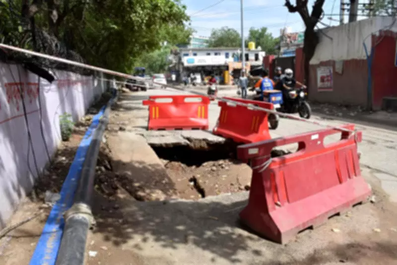 Gurgaon Road Cave-In Near Sector 15 Prompts Barricades, Repairs Begin