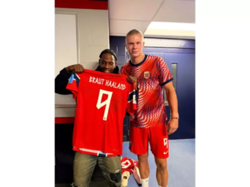 Haaland meets Travis Scott at FIFA World Cup 2026, gifts signed Norway jersey