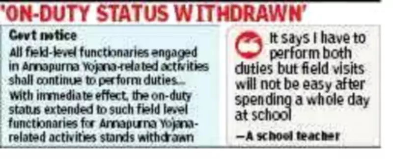 Kolkata Withdraws On-Duty Status for Annapurna Yojana Officials