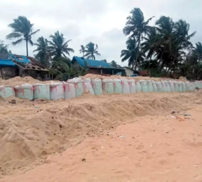 Monsoon Brings Sandbags Back to Meenakaliya Beach as Erosion Threat Looms