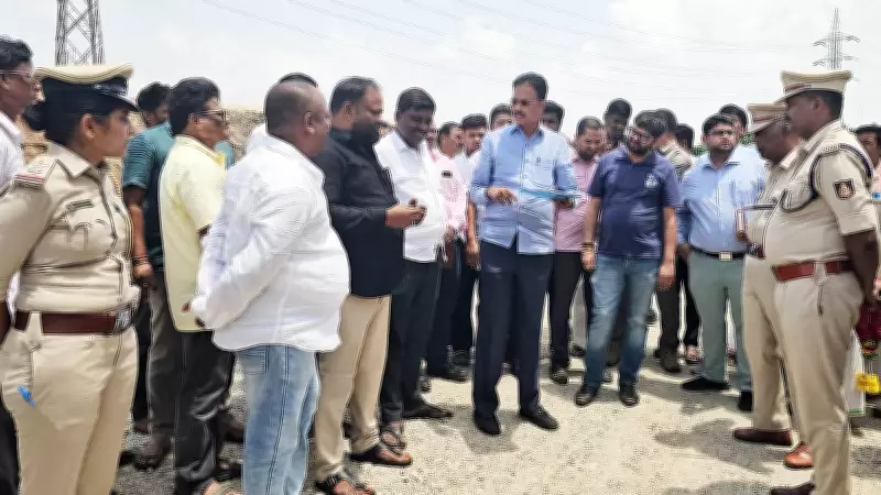 MP E Tukaram inspects pothole-ridden highway near Karnataka village