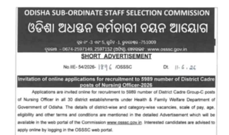 OSSSC Announces 5,989 Nursing Officer Vacancies in Odisha, Apply from June 13