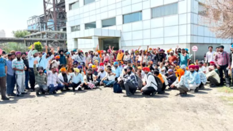 Outsourced workers protest at Guru Amardas thermal plant in Tarn Taran
