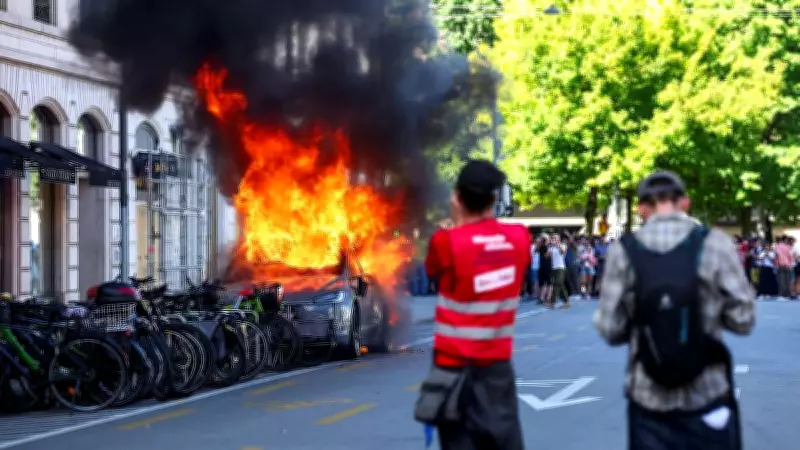 Protesters Torch Tesla, Smash UN Office Windows in Geneva Anti-G7 March