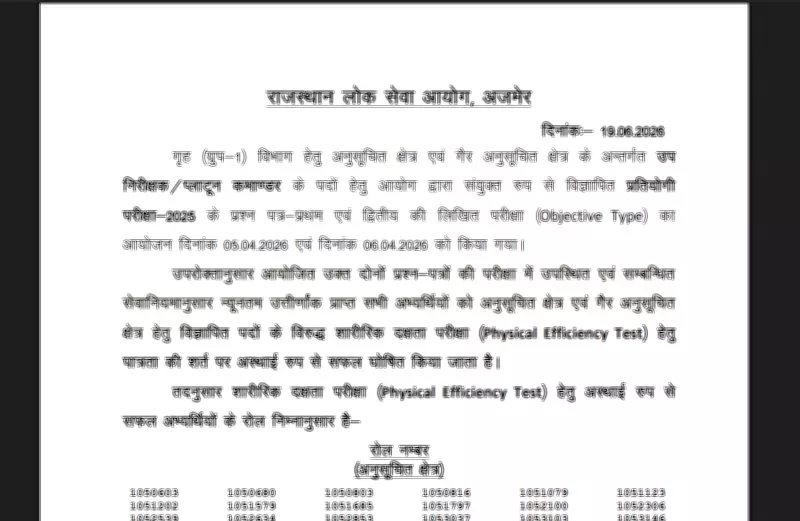 RPSC SI Police Result 2026 Declared: 20,798 Candidates Shortlisted for PET