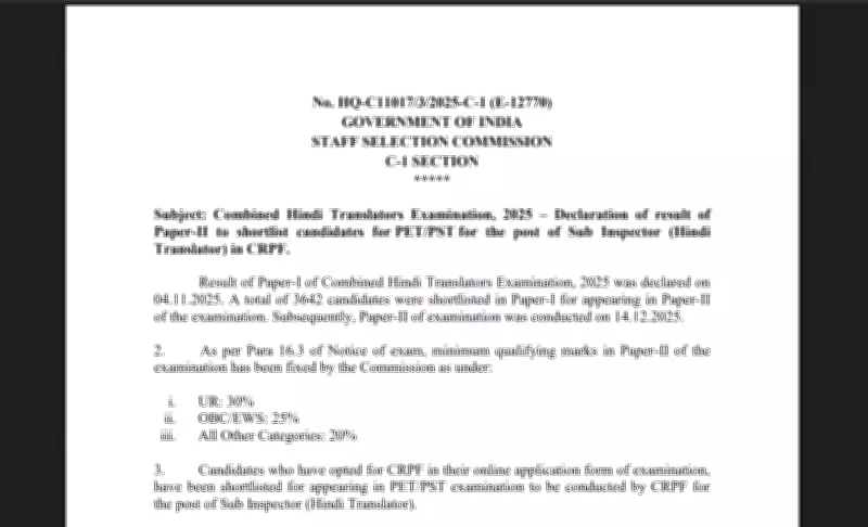 SSC Releases CHT Paper 2 Result 2025 for Hindi Translator Posts